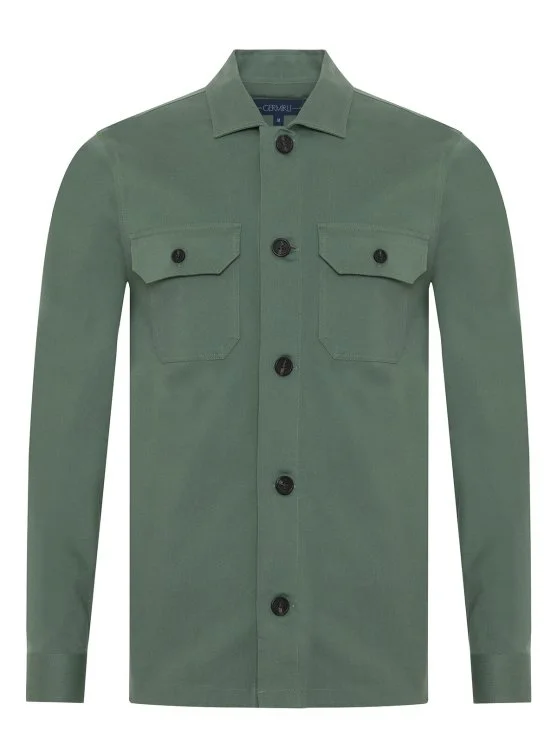 Germirli Açık Yeşil Twill Doku Tailor Fit Pamuk Elastan Ceket Gömlek - Germirli 