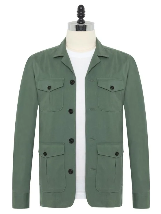 Germirli Açık Yeşil Twill Doku Tailor Fit Pamuk Elastan Utility Ceket Gömlek - Germirli 