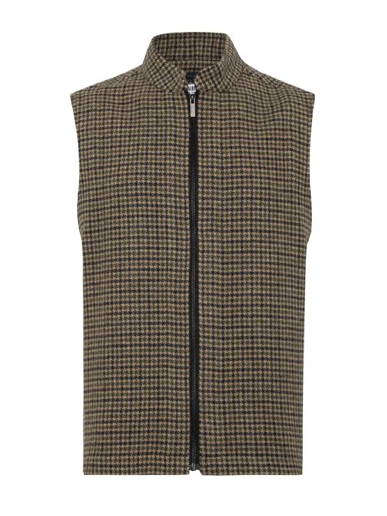 Germirli Albiate Bej Piyedepul Kazayağı Desenli Fermuarlı Rahat KalıpYünlü Yelek - Germirli