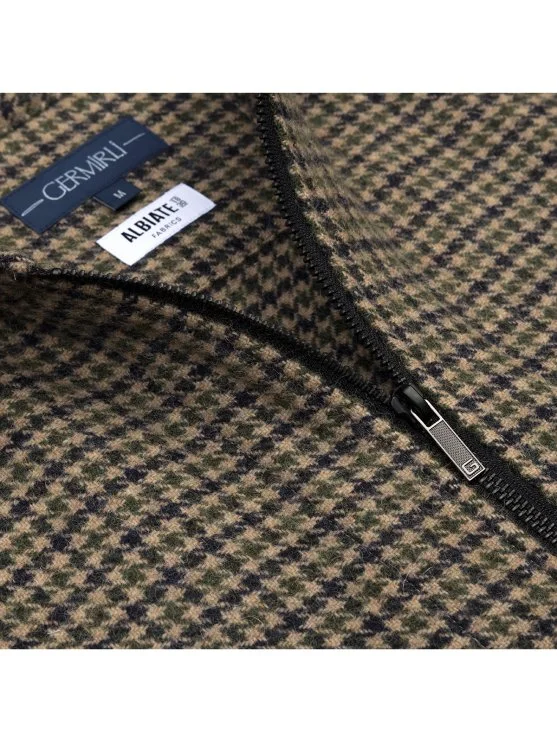 Germirli Albiate Bej Piyedepul Kazayağı Desenli Fermuarlı Rahat KalıpYünlü Yelek - Germirli