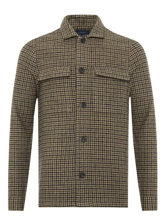 Germirli Albiate Earthy Bej Piyedepul Kazayağı Desenli Utility Yünlü Ceket Gömlek - Germirli