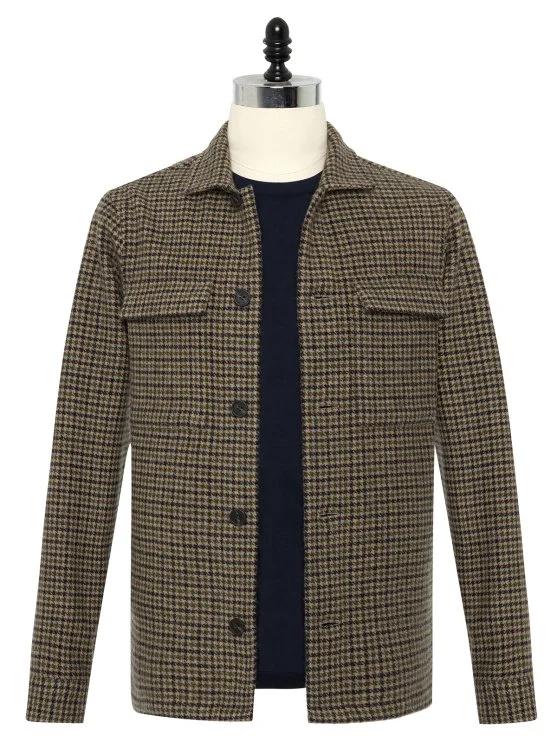 Germirli Albiate Earthy Bej Piyedepul Kazayağı Desenli Utility Yünlü Ceket Gömlek - Germirli 