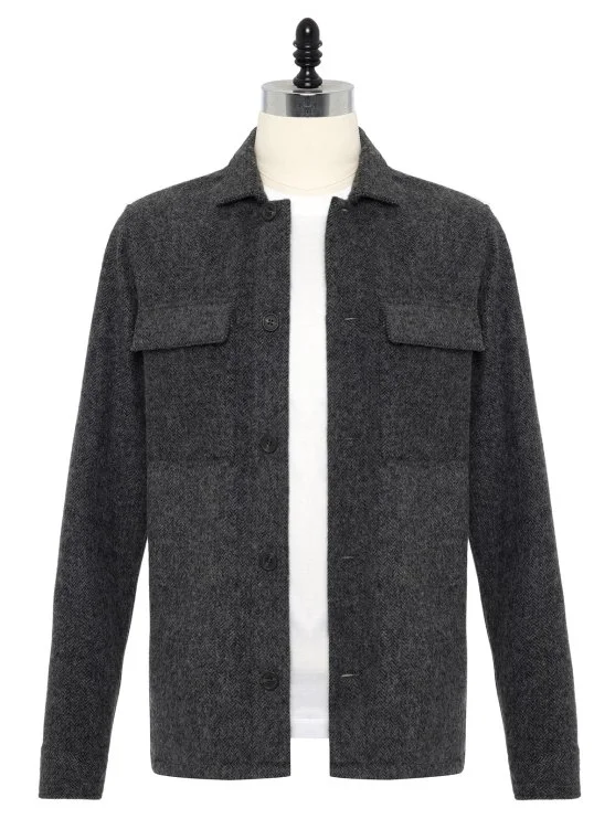 Germirli Albiate Gri Balıksırtı Desen Utility Yünlü Ceket Gömlek - Germirli 