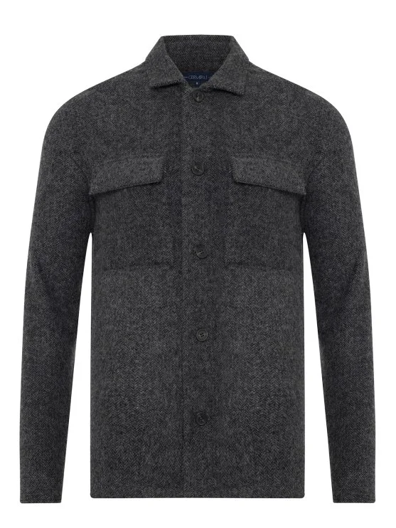 Germirli Albiate Gri Balıksırtı Desen Utility Yünlü Ceket Gömlek - Germirli 