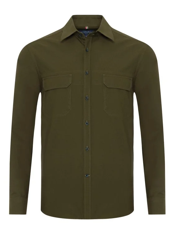 Germirli Albiate Haki Yeşili Tailor Fit Spor Oxford Erkek Utility Gömlek - Germirli 