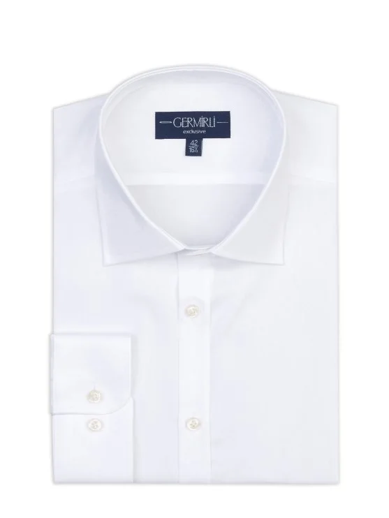 Germirli Albini Beyaz Exclusive Piumino Piquet 100 Klasik Yaka Tailor Fit Pamuk Gömlek - Germirli 