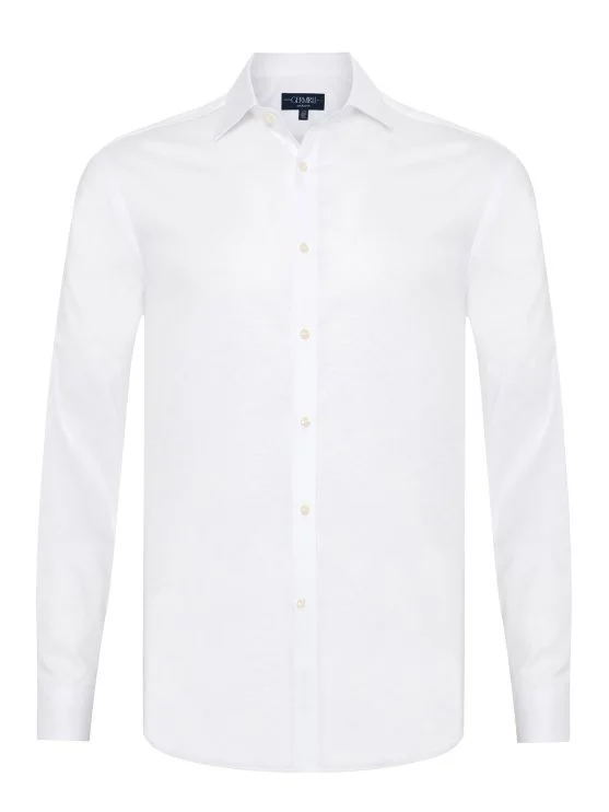 Germirli Albini Beyaz Exclusive Piumino Piquet 100 Klasik Yaka Tailor Fit Pamuk Gömlek - Germirli 