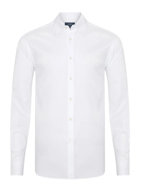 Germirli Albini Beyaz Twill Relax Formula Exclusive Tailor Fit Düğmeli Yaka Pamuk Gömlek - Germirli 