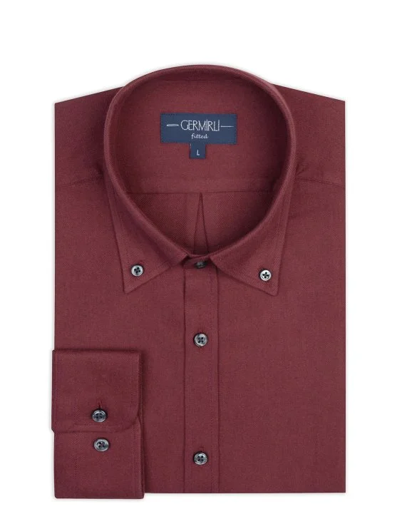 Germirli Albini Bordo Tailor Fit Düğmeli Yaka Organik Pamuk Flanel Gömlek - Germirli 