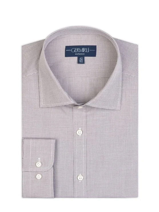 Germirli Albini Exclusive Kahverengi Pötikare Tailor Fit Pamuk Gömlek - Germirli 
