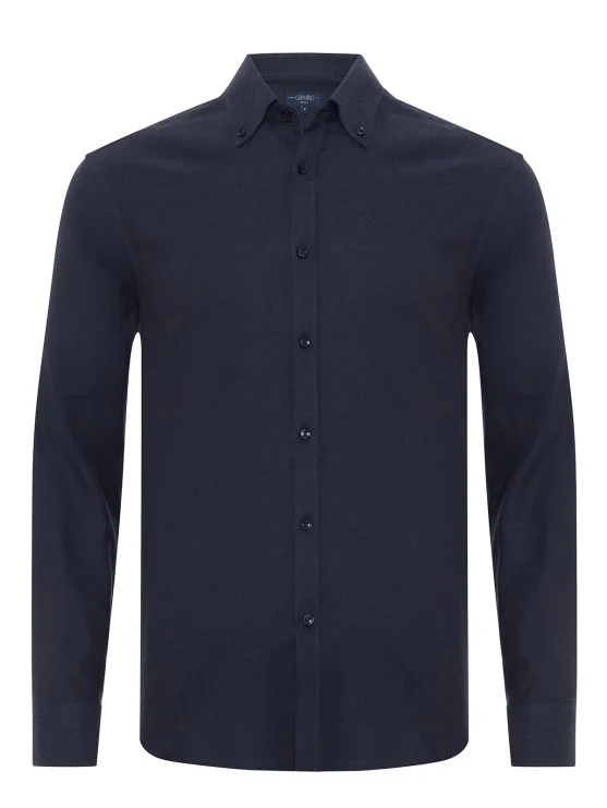 Germirli Albini Lacivert Tailor Fit Düğmeli Yaka Organik Pamuk Flanel Gömlek - Germirli 