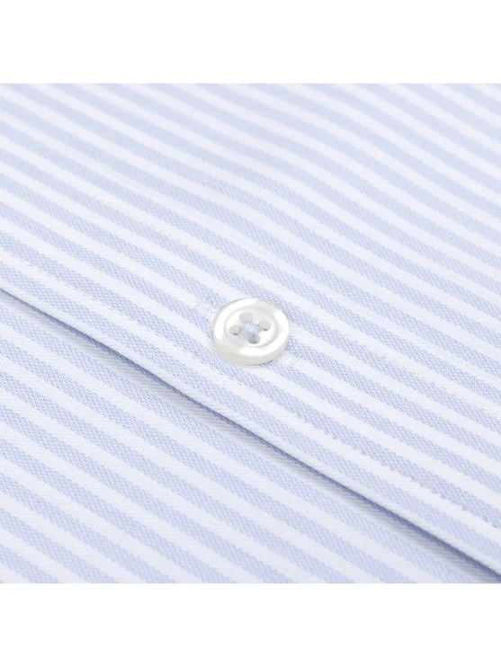 Germirli Albini Mavi Çizgili Exclusive Düğmeli Yaka Tailor Fit Pamuk Gömlek - Germirli