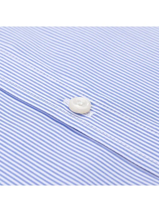 Germirli Albini Mavi İnce Çizgili Exclusive Super Piumino İtalyan Yaka Tailor Fit Pamuk Gömlek - Germirli 