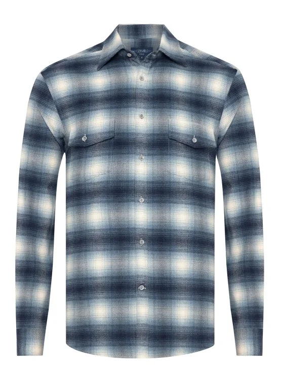 Germirli Albini Mavi Lacivert Ekoseli Flanel Tailor Fit Pamuk Oduncu Gömlek - Germirli 