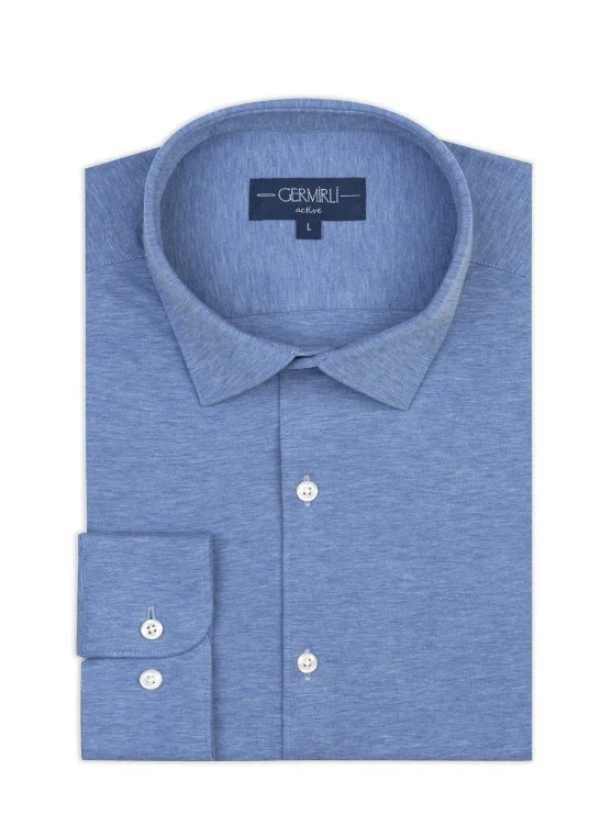 Germirli Albini Mavi Melanj 4Flex Formula Active Pamuklu Slim Fit Gömlek - Germirli 