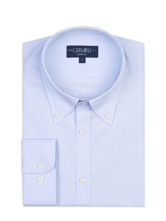 Germirli Albini Mavi Twill Relax Formula Exclusive Tailor Fit Düğmeli Yaka Pamuk Gömlek - Germirli 