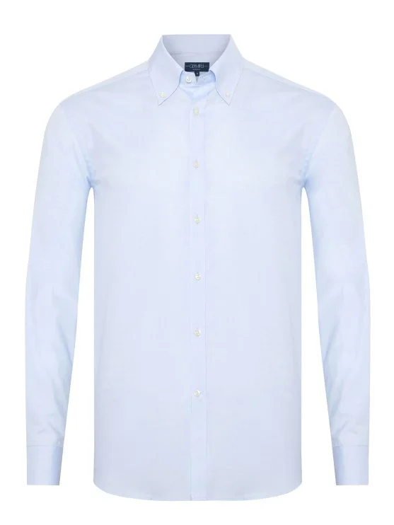 Germirli Albini Mavi Twill Relax Formula Exclusive Tailor Fit Düğmeli Yaka Pamuk Gömlek - Germirli 