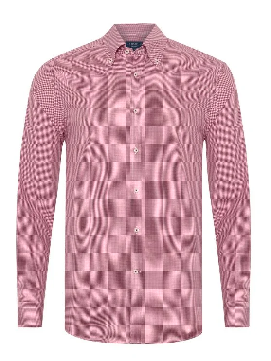 Germirli Albini Relax Formula Bordo Pötikareli Exclusive Tailor Fit Düğmeli Yaka Pamuk Gömlek - Germirli 