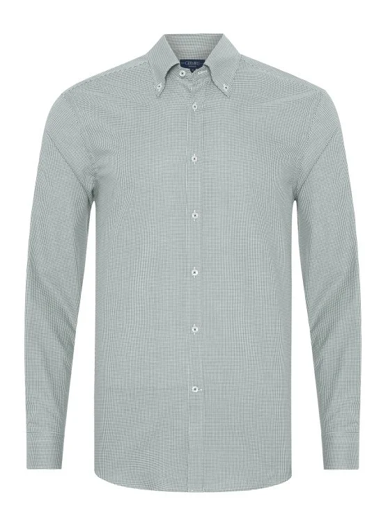 Germirli Albini Relax Formula Yeşil Pötikareli Exclusive Tailor Fit Düğmeli Yaka Pamuk Gömlek - Germirli 