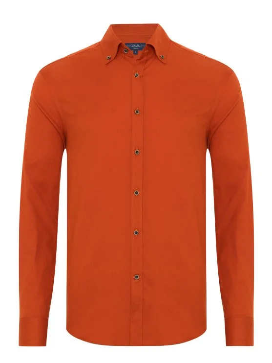 Germirli Albini Turuncu Tailor Fit Düğmeli Yaka Flanel Gömlek - Germirli 