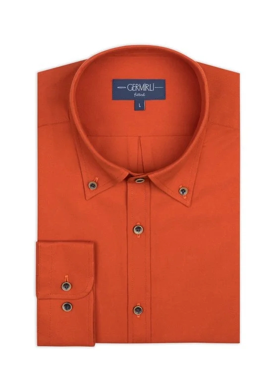 Germirli Albini Turuncu Tailor Fit Düğmeli Yaka Flanel Gömlek - Germirli 