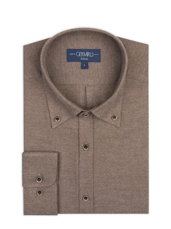 Germirli Albini Vizon Tailor Fit Düğmeli Yaka Organik Pamuk Flanel Gömlek - Germirli 