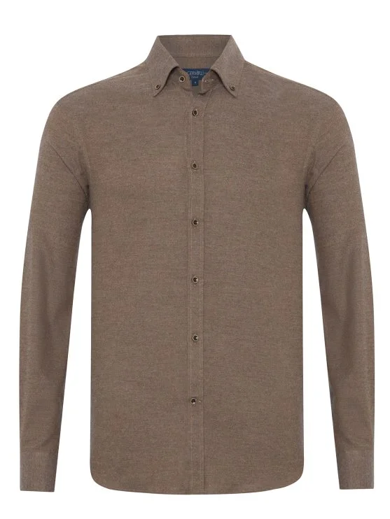 Germirli Albini Vizon Tailor Fit Düğmeli Yaka Organik Pamuk Flanel Gömlek - Germirli 