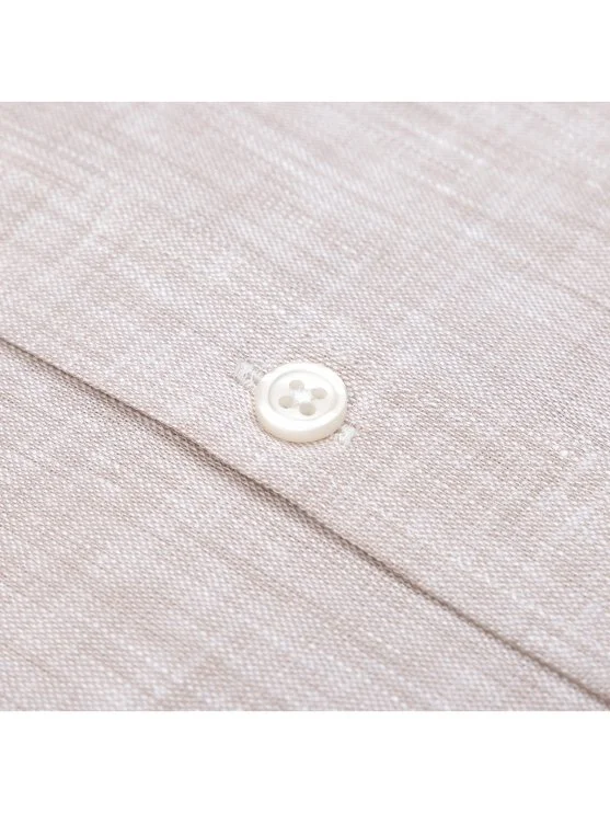 Germirli Bej Klasik Yaka Exclusive Tailor Fit Saf Keten Gömlek - Germirli