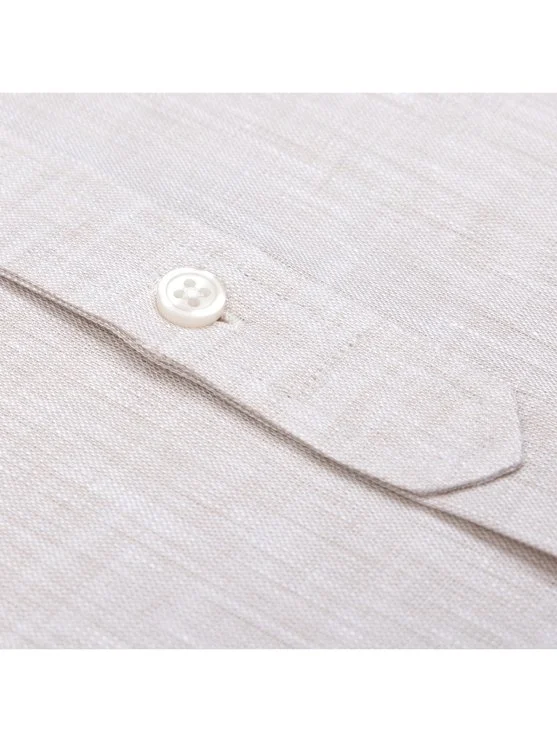 Germirli Bej Rengi Hakim Yaka Tailor Fit Keten Gömlek - Germirli 