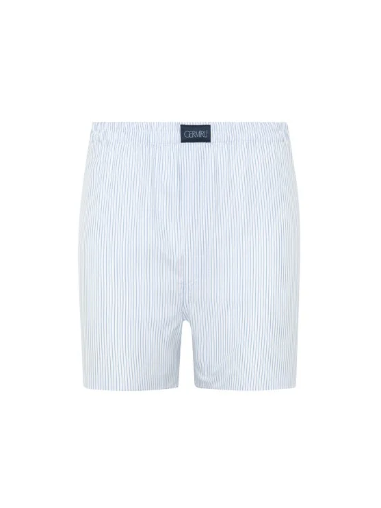 Germirli Beyaz Mavi İnce Çizgili Poplin Boxer Şort - Germirli