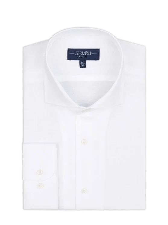Germirli Beyaz Nevapas Lapel Yaka Keten Gömlek - Germirli