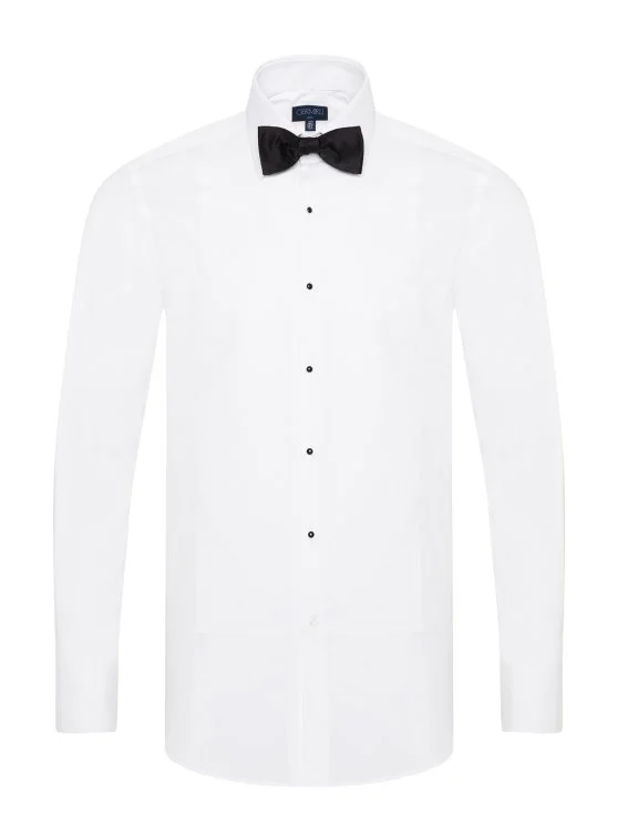 Germirli Beyaz Petek Dokulu Klasik Yaka Slim Fit Damatlık Gömlek - Germirli 