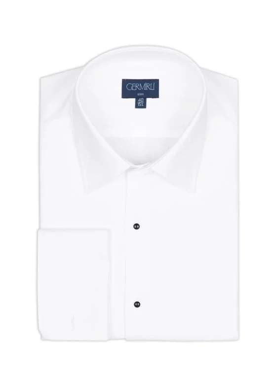 Germirli Beyaz Petek Dokulu Klasik Yaka Slim Fit Damatlık Gömlek - Germirli 