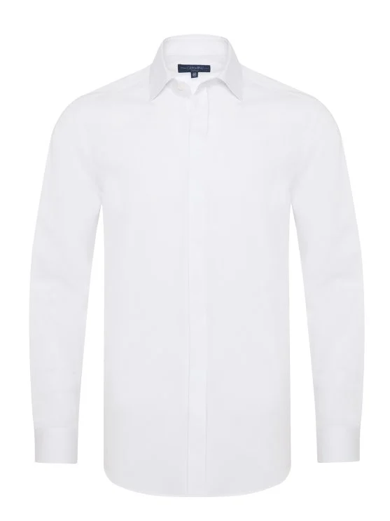 Germirli Beyaz Poplin Klasik Yaka Tailor Fit Gizli Pat Pamuk Elastan Gömlek - Germirli 