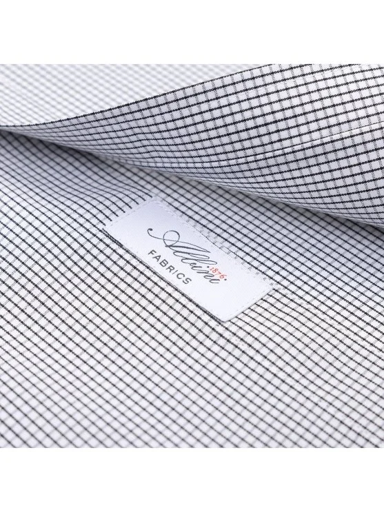 Germirli Beyaz Siyah Mini Ekose Tailor Fit Rahat Kalıp Düğmeli Yaka Saf Pamuk Exclusive Gömlek - Germirli 
