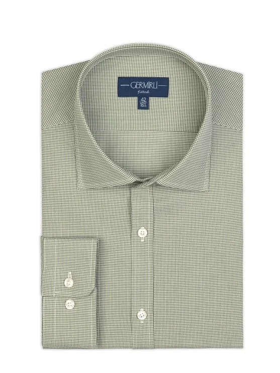 Germirli Beyaz Yeşil Kareli Klasik Yaka Tailor Fit Gömlek - Germirli 