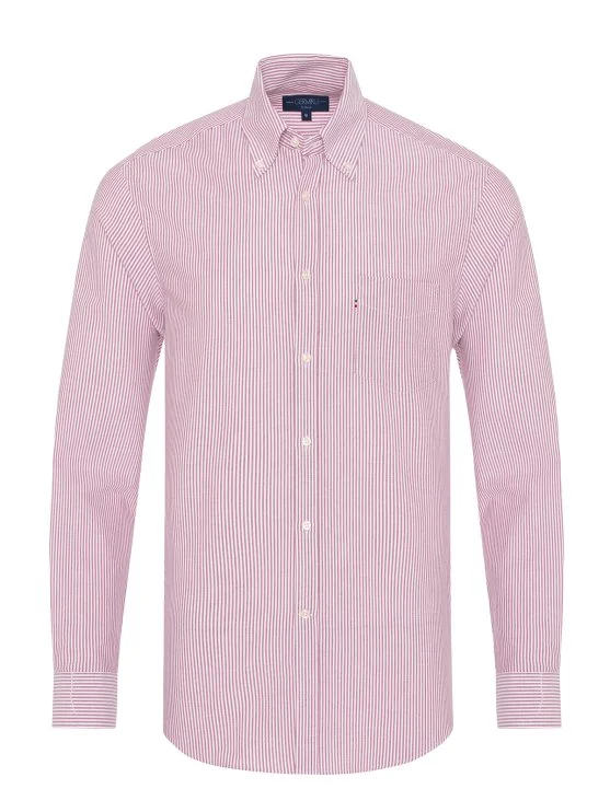 Germirli Bordo Çizgili Düğmeli Yaka Cepli Tailor Fit Spor Oxford Erkek Gömlek - Germirli 