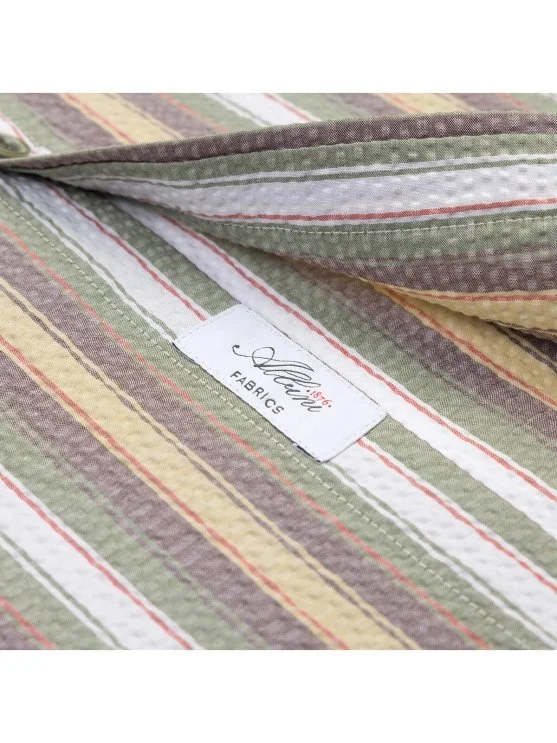 Germirli Çok Renkli Çizgili Tailor Fit Soft Yaka Seersucker Erkek Kısa Kollu Pamuk Gömlek - Germirli 