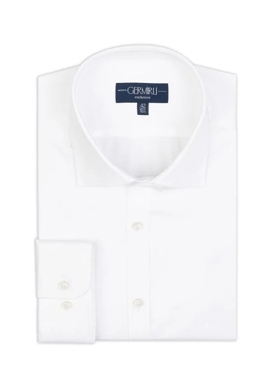 Germirli Exclusive Beyaz Saten Dokulu Tailor Fit Klasik Yaka Pamuk Gömlek - Germirli 
