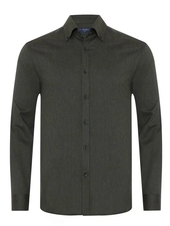 Germirli Haki Tailor Fit Düğmeli Yaka Flanel Gömlek - Germirli 