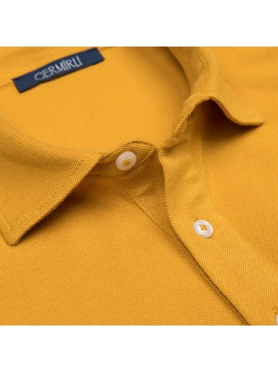 Germirli Hardal Piquet Gömlek Yaka Regular Fit Merserize Pamuk Tencel Uzun Kollu Tişört - Germirli 