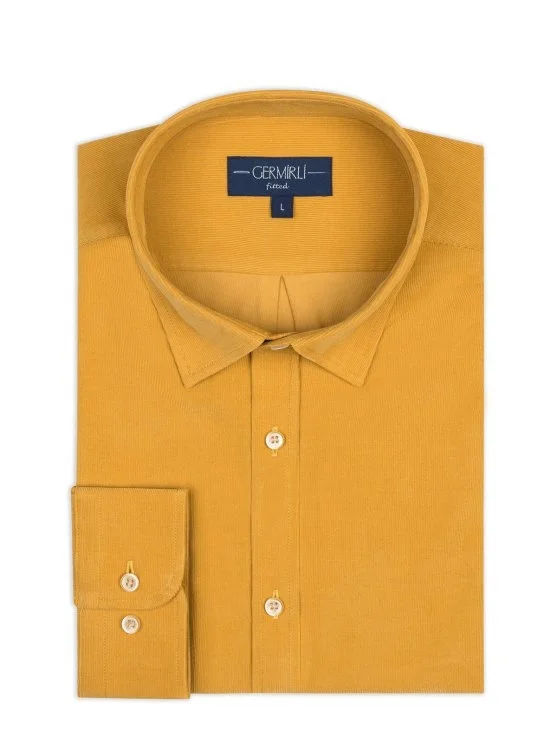 Germirli Hardal Soft Yaka Albini Tailor Fit Rahat Kalıp İnce Fitilli Kadife Gömlek - Germirli 