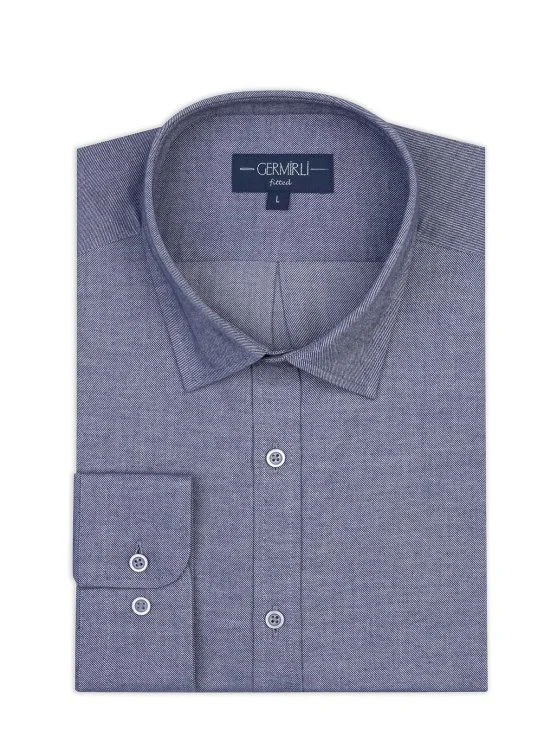 Germirli Indigo Rengi Flanel Tailor Fit Soft Yaka Pamuk Gömlek - Germirli 