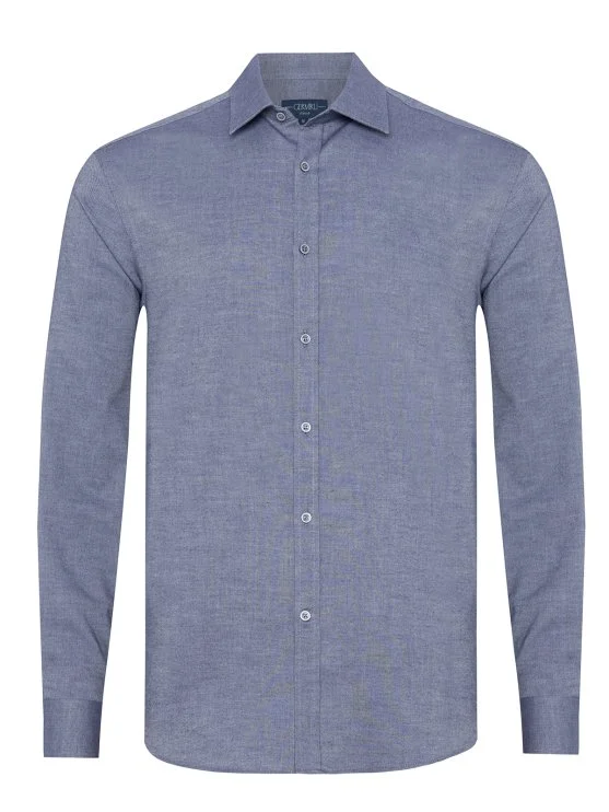 Germirli Indigo Rengi Flanel Tailor Fit Soft Yaka Pamuk Gömlek - Germirli 