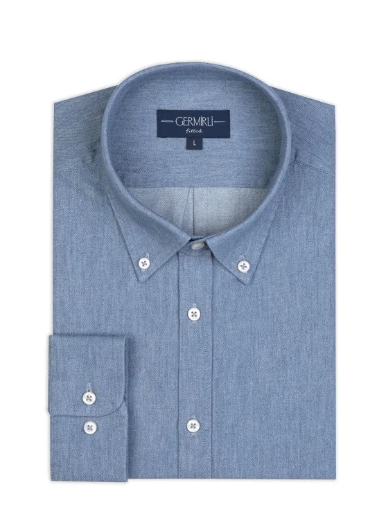 Germirli İndigo Soft Yaka Tailor Fit Denim Pamuk Gömlek - Germirli