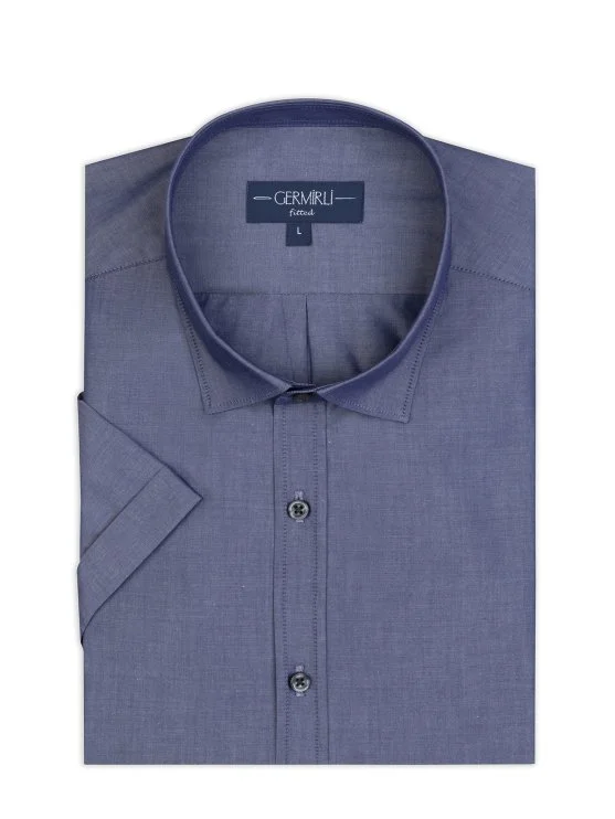Germirli Indigo Soft Yaka Tailor Fit Kısa Kollu Pamuk Gömlek - Germirli