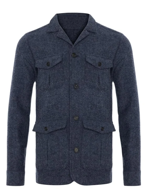 Germirli Kırçıllı Yün Lacivert Albiate Balıksırtı Tailor Fit Utility Ceket - Germirli 