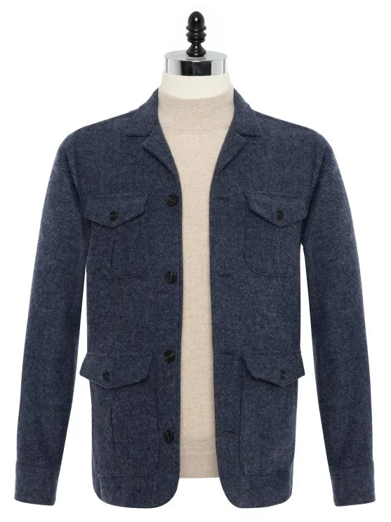 Germirli Kırçıllı Yün Lacivert Albiate Balıksırtı Tailor Fit Utility Ceket - Germirli 