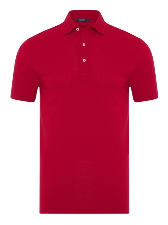 Germirli Kırmızı Piquet Gömlek Yaka Regular Fit Merserize Tişört - Germirli 