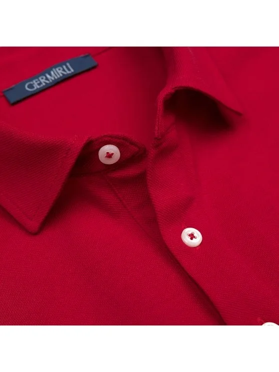 Germirli Kırmızı Piquet Gömlek Yaka Regular Fit Merserize Tişört - Germirli 